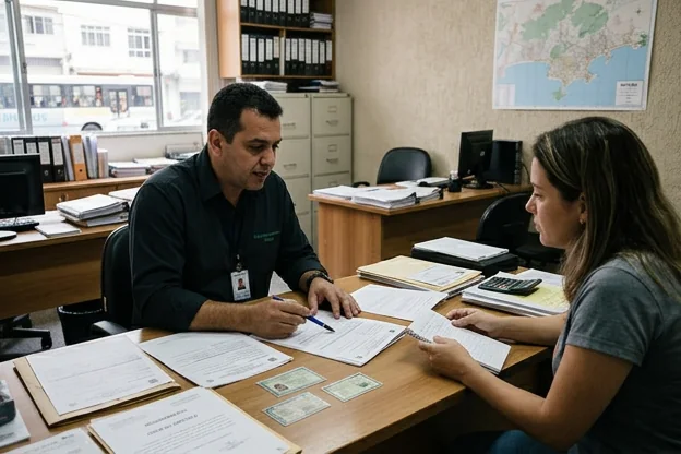 Despachante explicando a solicitação da segunda via do CRV para veículo em Niterói.